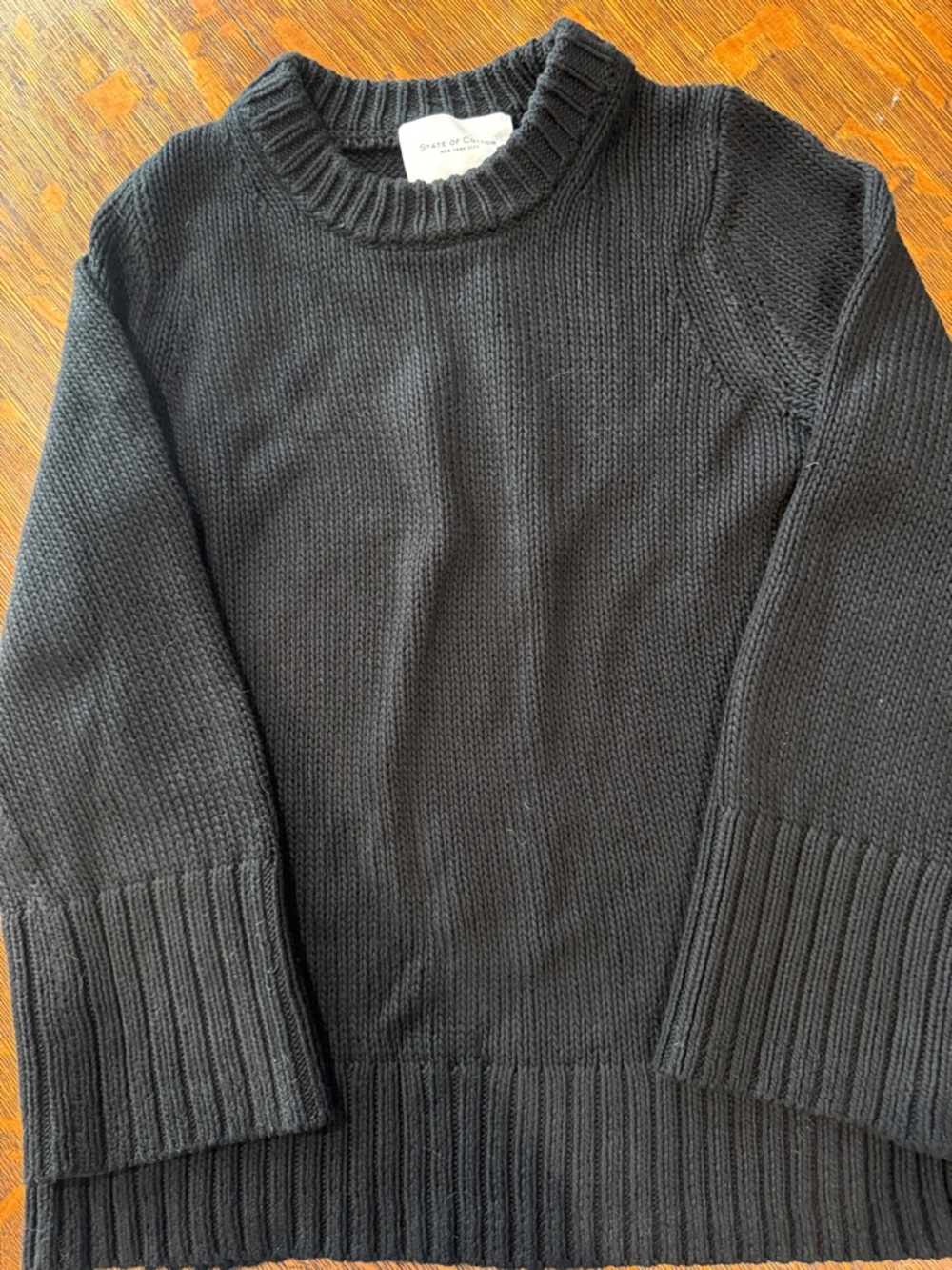 Womens Black Crewneck Cotton Sweater - Picture 2 of 5